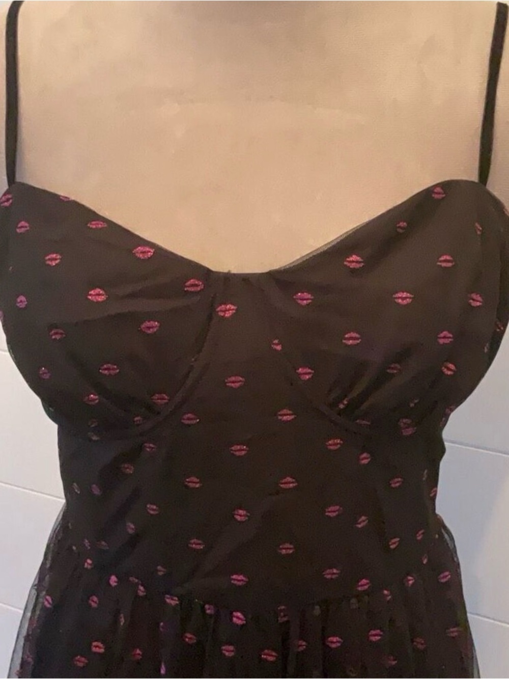 Betsey Johnson Tulle Bustier Midi Dress Glitter Lip Print 10 - Picture 2 of 10